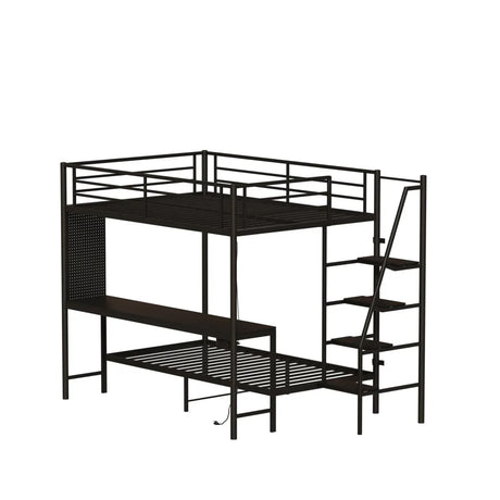 Full Size Metal Wood Bunk Bed With LED Light And Desk - Omega Lifestyles