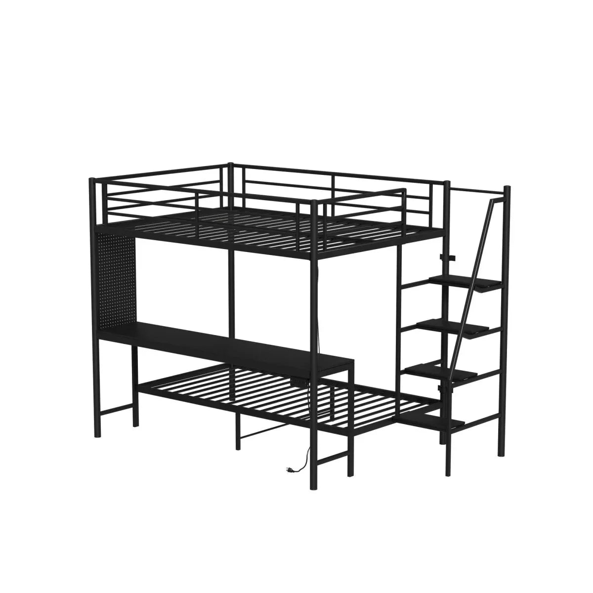 Full Size Metal Wood Bunk Bed With LED Light And Desk - Omega Lifestyles