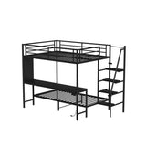 Full Size Metal Wood Bunk Bed With LED Light And Desk - Omega Lifestyles