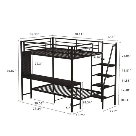 Full Size Metal Wood Bunk Bed With LED Light And Desk - Omega Lifestyles