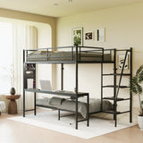 Full Size Metal Wood Bunk Bed With LED Light And Desk - Omega Lifestyles