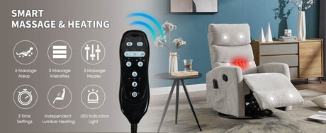 Medium - Firm Heat Massage Recliner Chair With Swivel And Rocker - Calmora - Omega Lifestyles