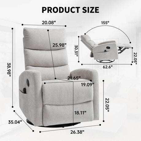 Medium - Firm Heat Massage Recliner Chair With Swivel And Rocker - Calmora - Omega Lifestyles