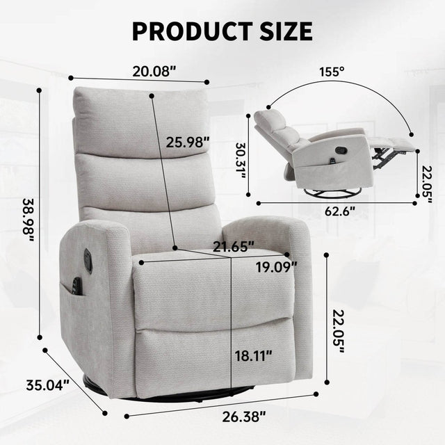 Medium-Firm Heat Massage Recliner Chair With Swivel And Rocker - Omega Lifestyles