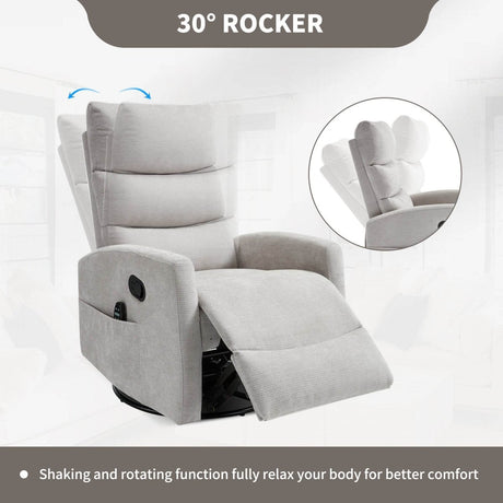 Medium - Firm Heat Massage Recliner Chair With Swivel And Rocker - Calmora - Omega Lifestyles