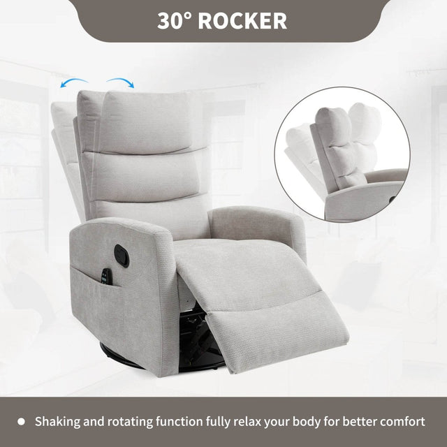 Medium-Firm Heat Massage Recliner Chair With Swivel And Rocker - Omega Lifestyles
