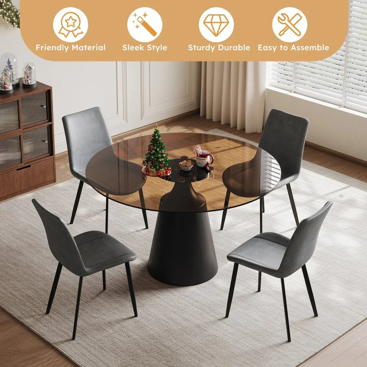 Mid-Century Modern 35-Inch Round Dining Table Set - Omega Lifestyles