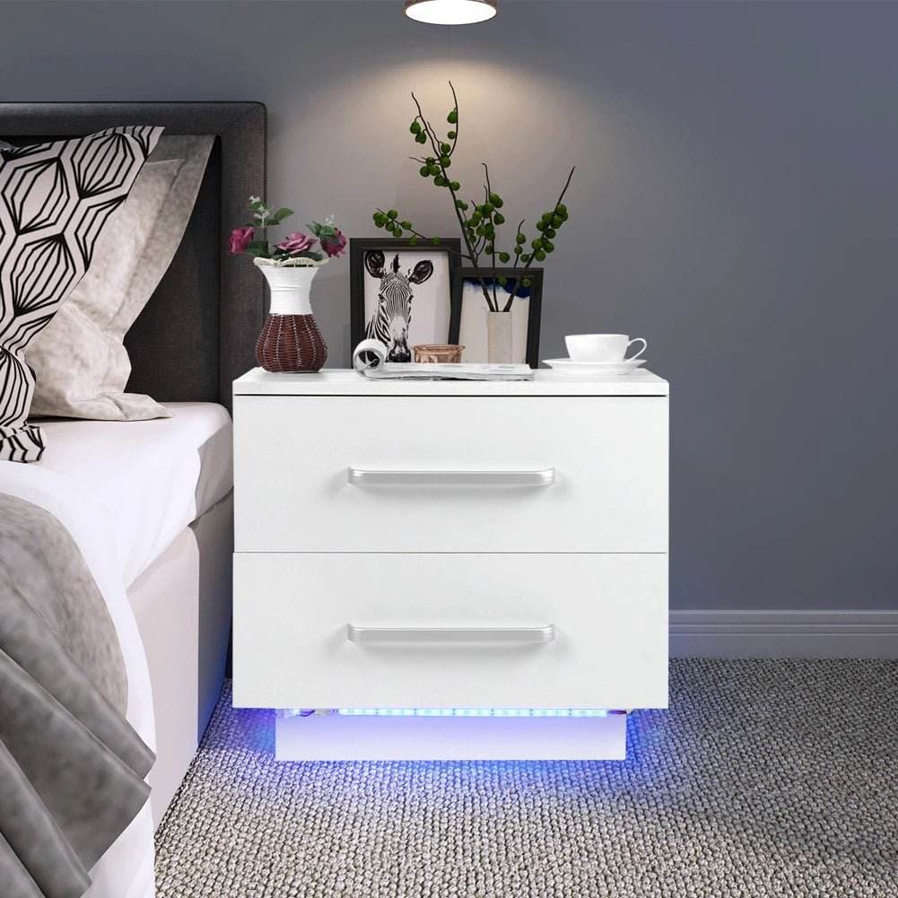 Modern LED Bedside Table With Two Drawers - Omega Lifestyles