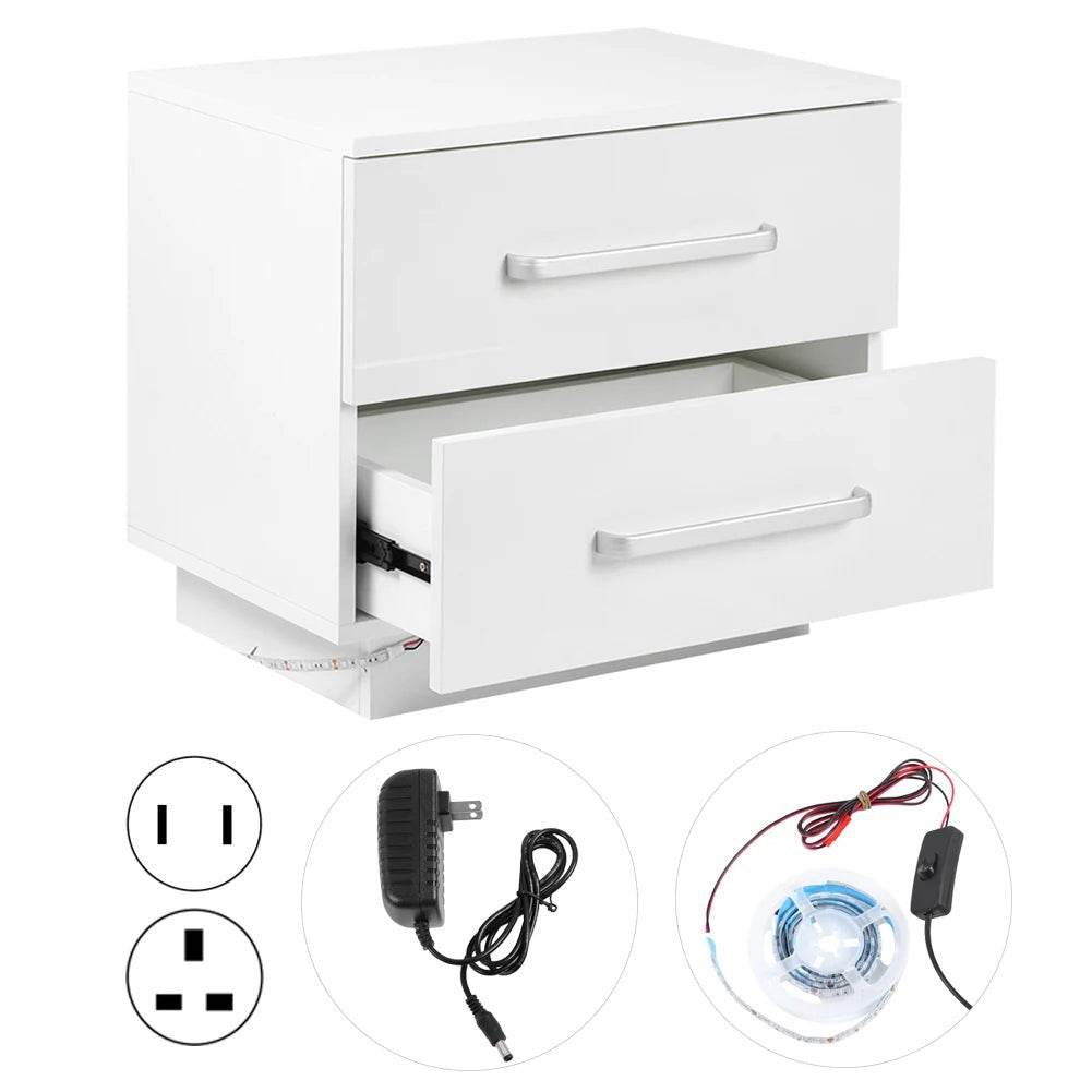 Modern LED Bedside Table With Two Drawers - Omega Lifestyles