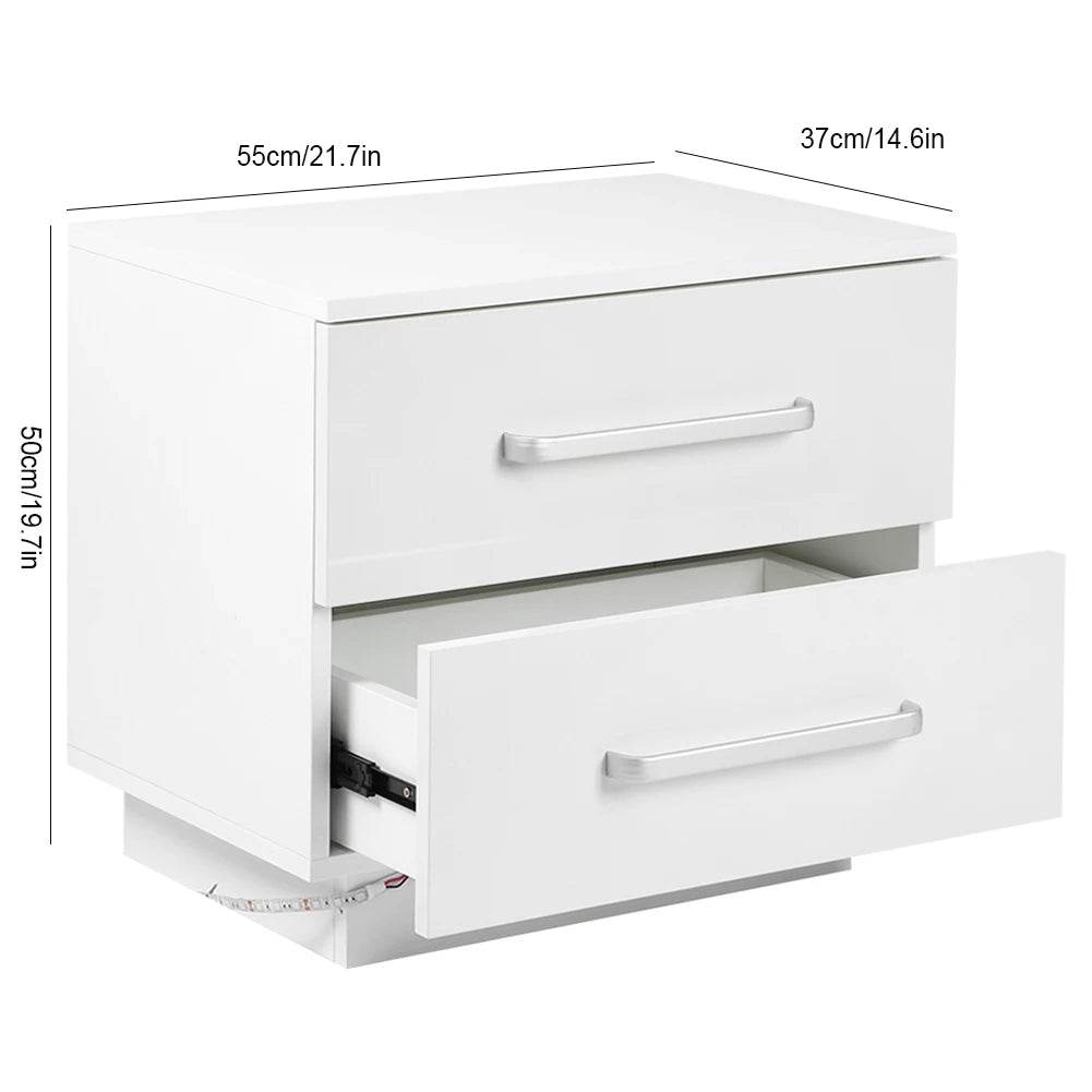 Modern LED Bedside Table With Two Drawers - Omega Lifestyles