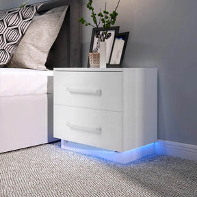 Modern LED Bedside Table With Two Drawers - Omega Lifestyles