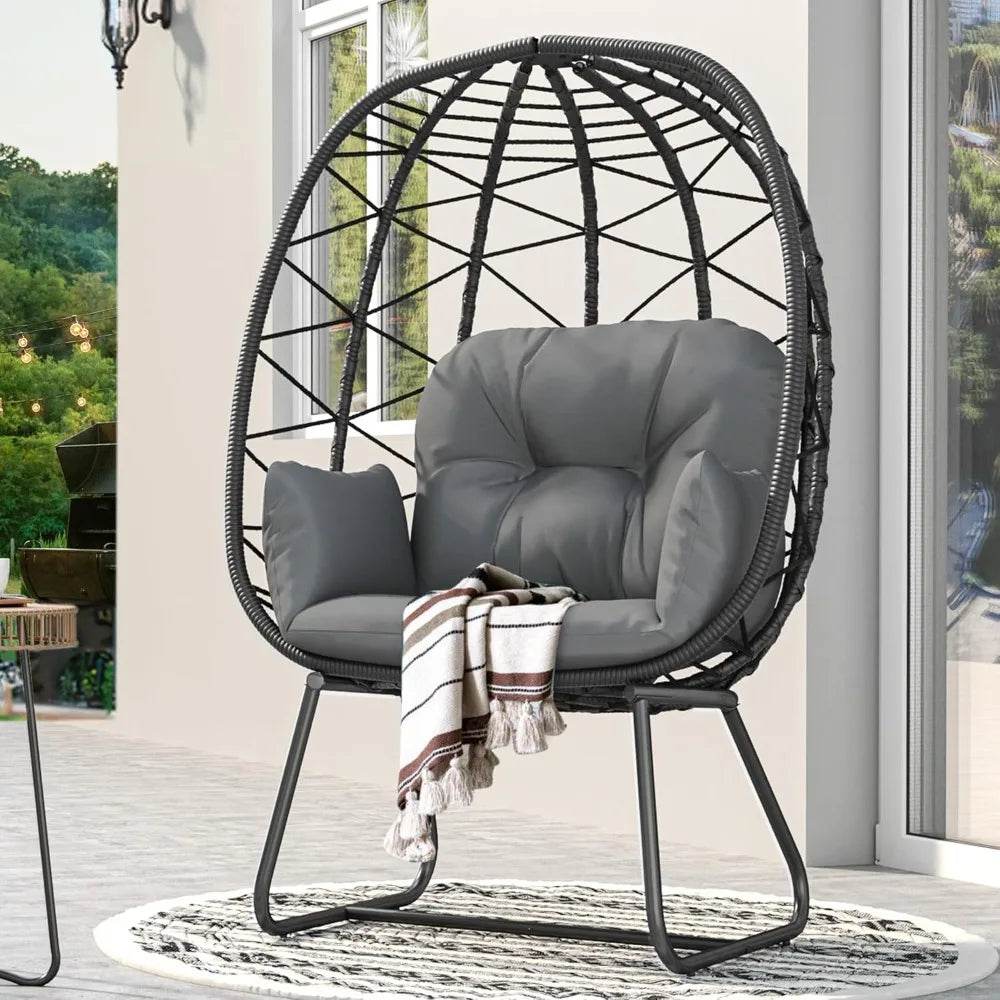 Modern Outdoor Wicker Egg Chair With Cushion and Stand - Omega Lifestyles