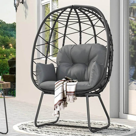 Modern Outdoor Wicker Egg Chair With Cushion and Stand - Omega Lifestyles