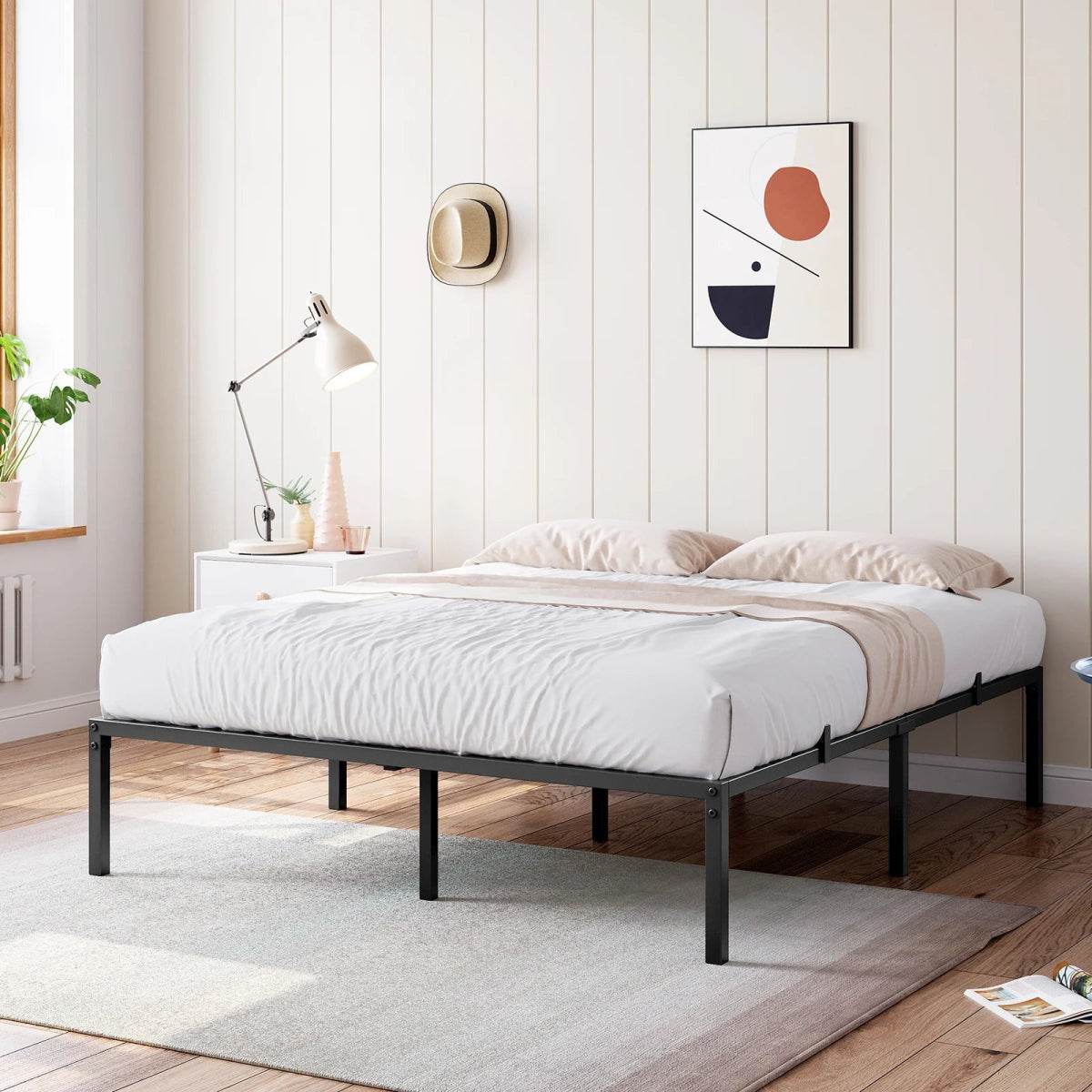 Modern Reinforced Steel No Box Spring Bed Frame - Omega Lifestyles