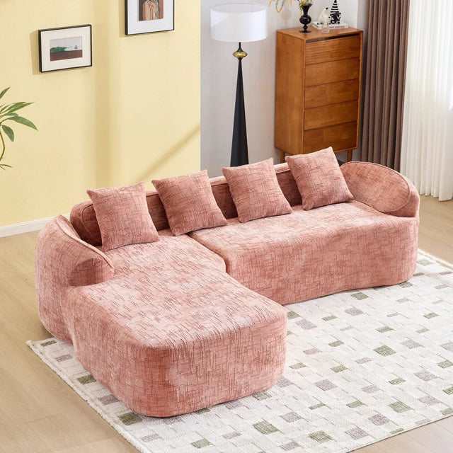 Pink Chenille L-Shaped Medium-Soft Foam Spring Sofa - Omega Lifestyles