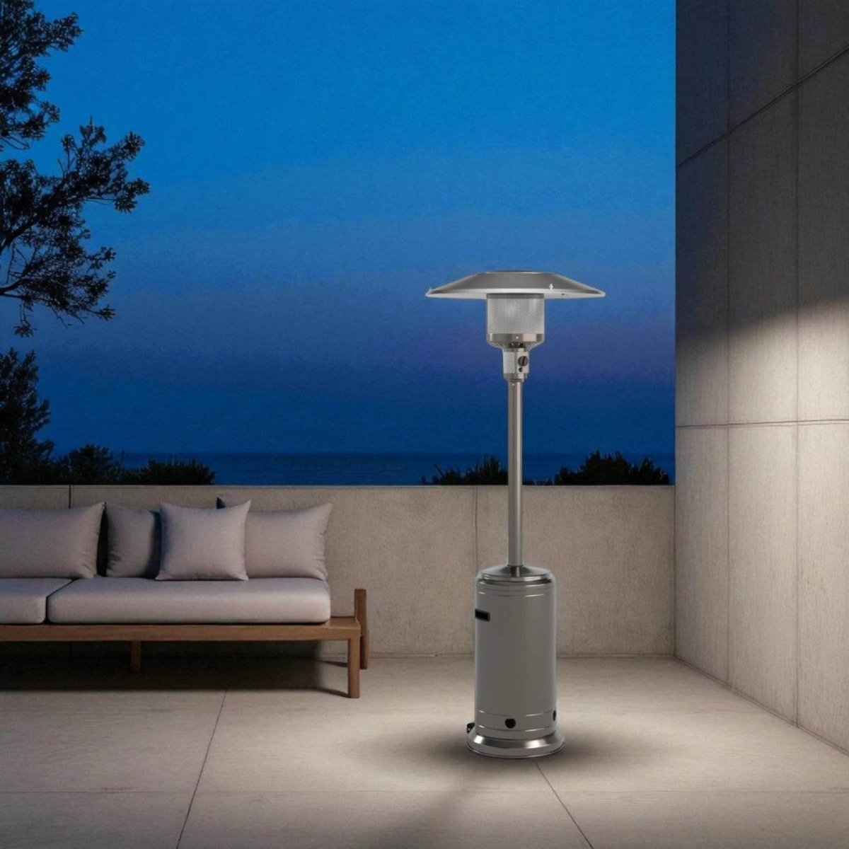 Propane 46000 BTU Steel Gray Stainless Steel Patio Heater - Calmora - Omega Lifestyles
