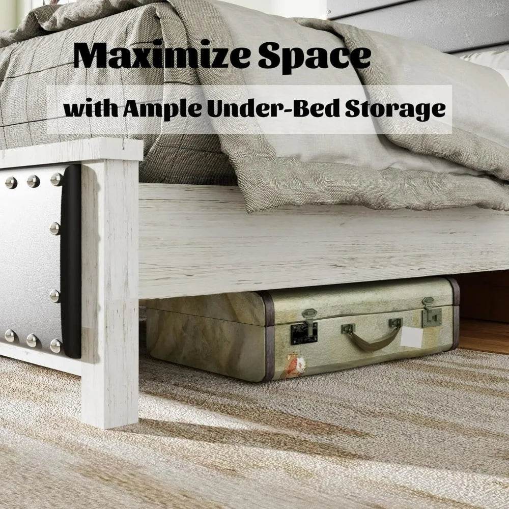 PU Leather Platform Bed Frame with Charging Station and LED Lights - Omega Lifestyles