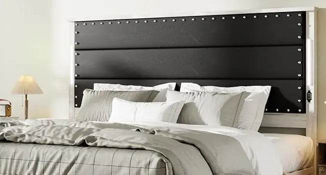 PU Leather Platform Bed Frame with Charging Station and LED Lights - Omega Lifestyles