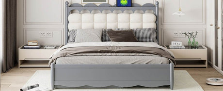 Queen Platform Bed With Trundle Drawers USB Ports Gray - Omega Lifestyles