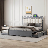 Queen Platform Bed With Trundle Drawers USB Ports Gray - Omega Lifestyles