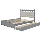 Queen Platform Bed With Trundle Drawers USB Ports Gray - Omega Lifestyles