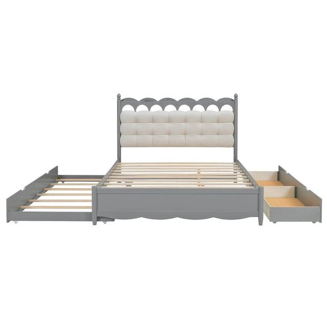 Queen Platform Bed With Trundle Drawers USB Ports Gray - Omega Lifestyles