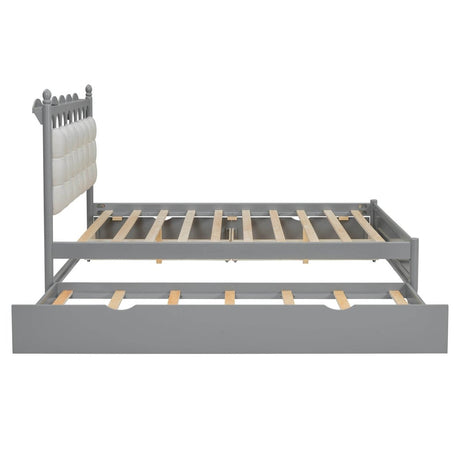 Queen Platform Bed With Trundle Drawers USB Ports Gray - Omega Lifestyles