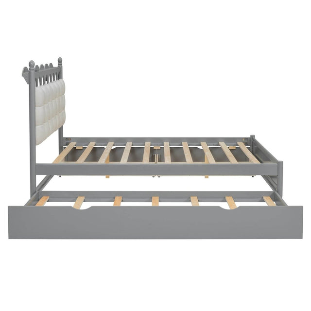 Queen Platform Bed With Trundle Drawers USB Ports Gray - Omega Lifestyles