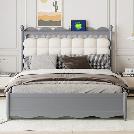 Queen Platform Bed With Trundle Drawers USB Ports Gray - Omega Lifestyles