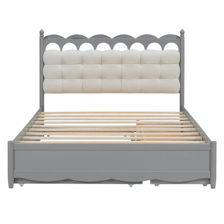 Queen Platform Bed With Trundle Drawers USB Ports Gray - Omega Lifestyles