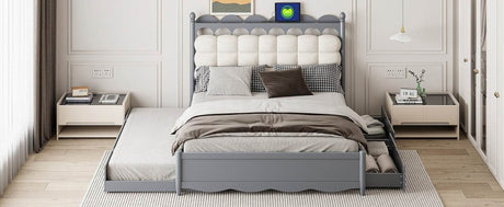 Queen Platform Bed With Trundle Drawers USB Ports Gray - Omega Lifestyles