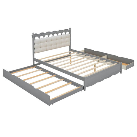 Queen Platform Bed With Trundle Drawers USB Ports Gray - Omega Lifestyles