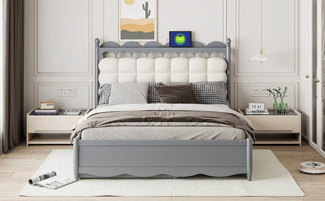 Queen Platform Bed With Trundle Drawers USB Ports Gray - Omega Lifestyles