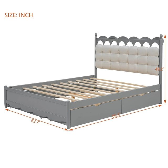 Queen Platform Bed With Trundle Drawers USB Ports Gray - Omega Lifestyles