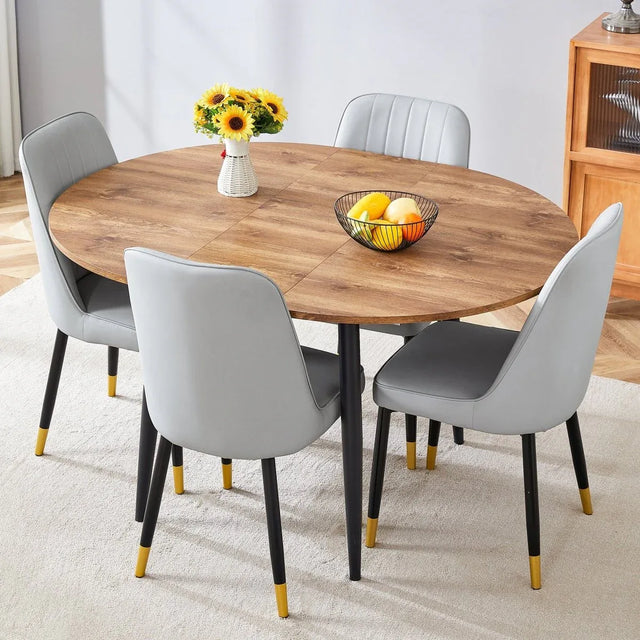 Round Extendable MDF Dining Table With 4 PU Chairs - Omega Lifestyles