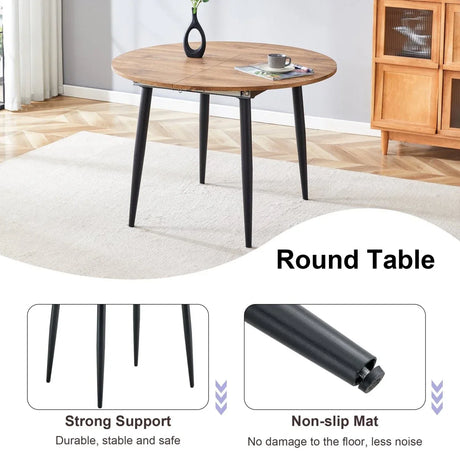 Round Extendable MDF Dining Table With 4 PU Chairs - Omega Lifestyles