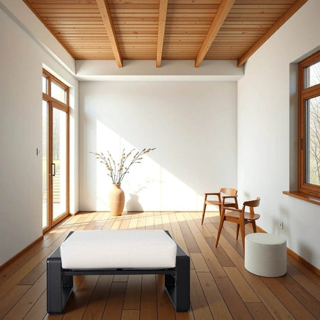 Set of 2 Aluminum Ottomans With Plush Beige Cushions - Calmora - Omega Lifestyles