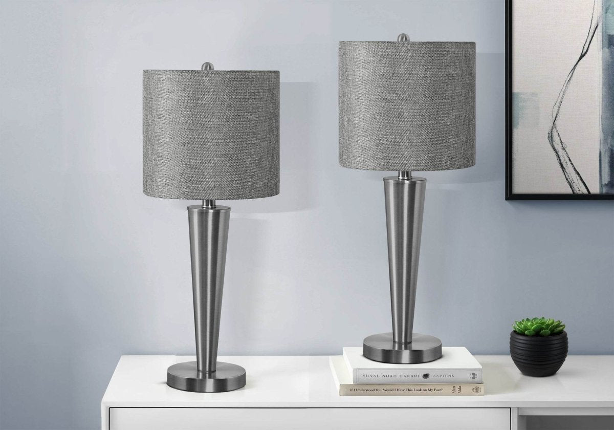 Set of 2 Contemporary Nickel Metal Table Lamps With USB - Sleep Galleria