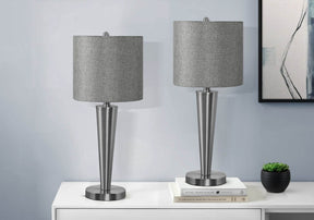 Set of 2 Contemporary Nickel Metal Table Lamps With USB - Omega Lifestyles