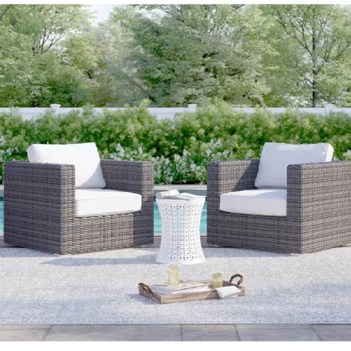 Set of 2 Fully Assembled Modern Outdoor Wicker Armchairs - Calmora - Omega Lifestyles