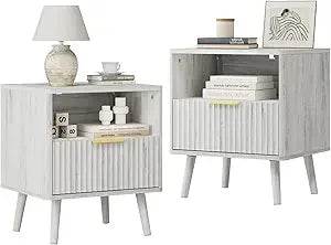 Set of 2 Modern Fluted Wood Nightstands - Omega Lifestyles