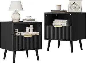 Set of 2 Modern Fluted Wood Nightstands - Omega Lifestyles