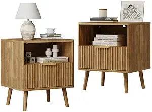 Set of 2 Modern Fluted Wood Nightstands - Omega Lifestyles