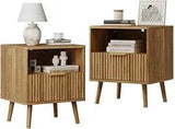 Set of 2 Modern Fluted Wood Nightstands - Omega Lifestyles