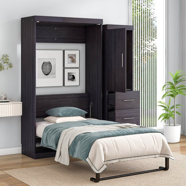 Twin Foldable Murphy Bed With Wardrobe And Drawers - Omega Lifestyles