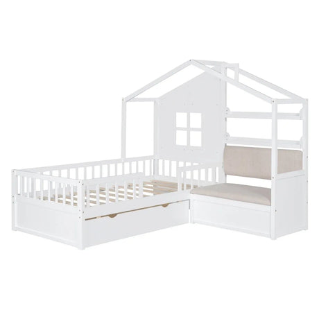 Twin Kids House Bed With Linen Sofa And Storage Drawers - Omega Lifestyles