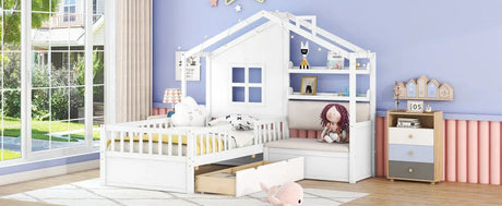 Twin Kids House Bed With Linen Sofa And Storage Drawers - Omega Lifestyles