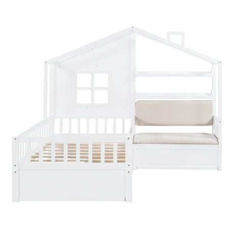 Twin Kids House Bed With Linen Sofa And Storage Drawers - Omega Lifestyles