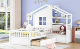Twin Kids House Bed With Linen Sofa And Storage Drawers - Omega Lifestyles