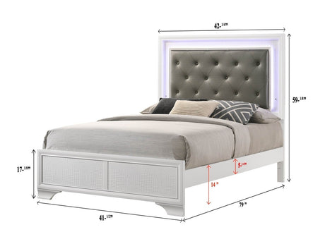 Twin Modern White Crocodile Skin Upholstered LED Bed Frame - Calmora - Omega Lifestyles